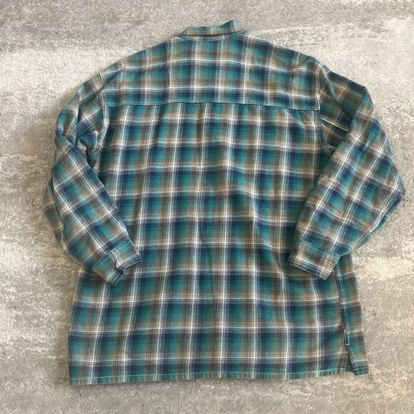 Levis Silvertab Shirt Mens Large Plaid Aqua Tan Flannel Button Up Long Sleeve - Picture 6 of 8